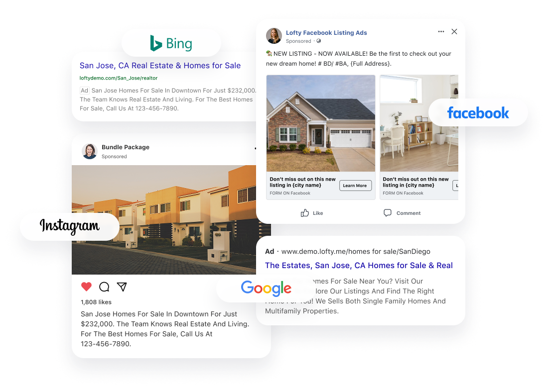 Real estate ads across Google, Facebook, Instagram and Bing